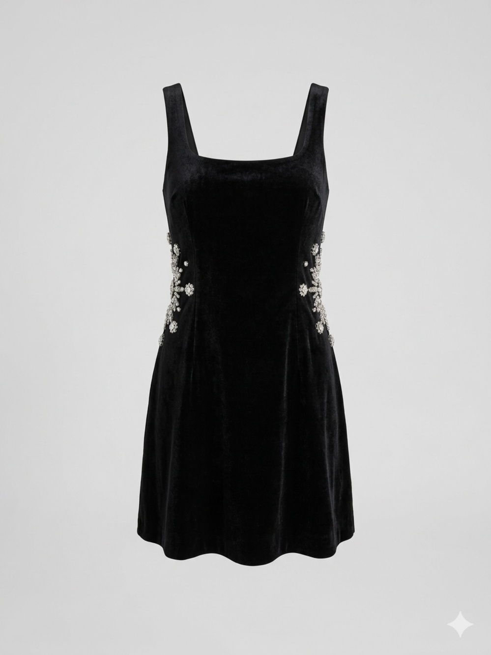 Zara Black Velvet Mini Dress with Crystal Floral Accents